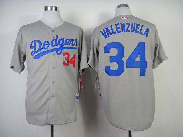 Men Los Angeles Dodgers #34 Valenzuela Grey MLB Jerseys